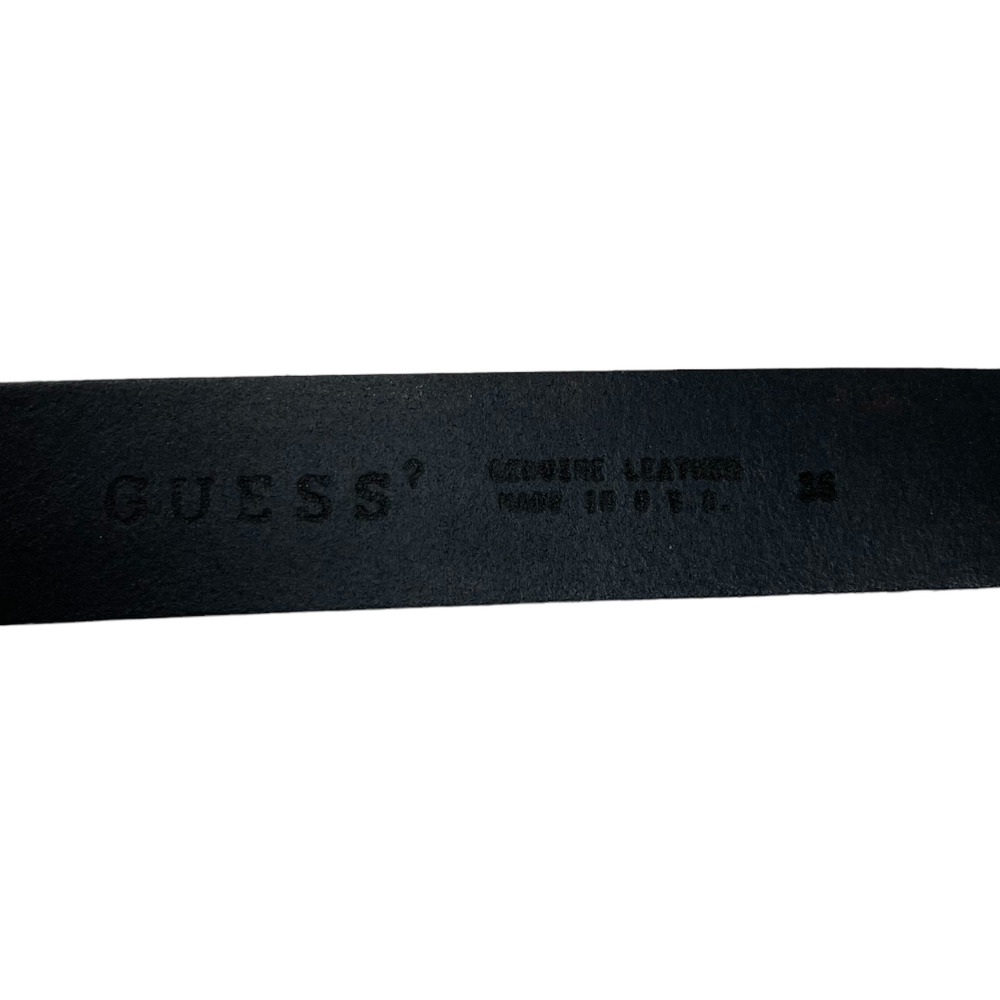 Vintage 90s Guess Black Leather Belt 36 Made in USA Triangle Logo Distressed - Picture 5 of 6